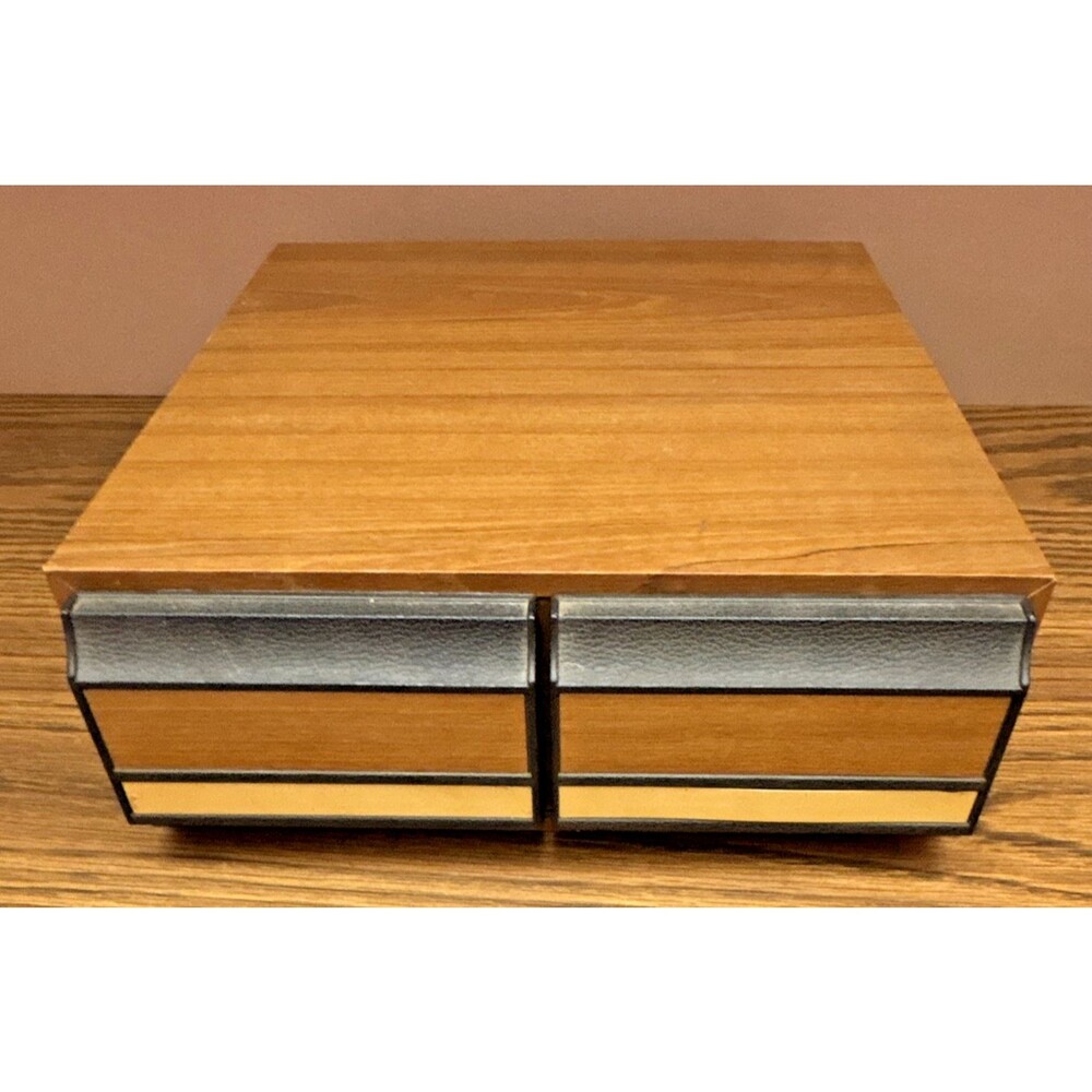 Vintage Audio Cassette Tape Storage Box Dual Drawer Organizer Holder Holds 24